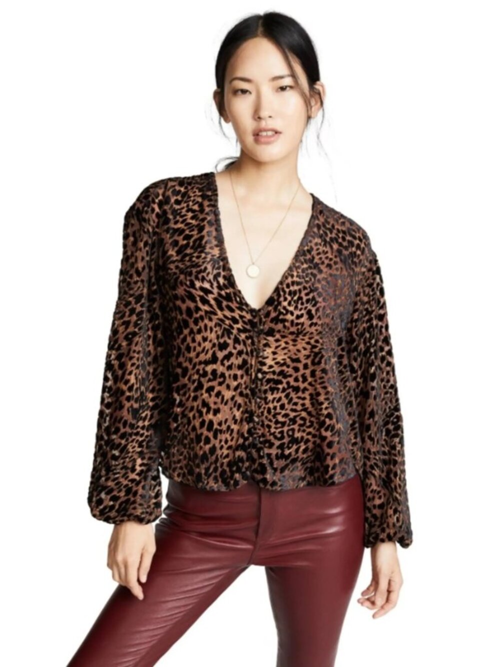 Free People Wild Dreams Velvet Burnout Leopard Print Blouse | Size M